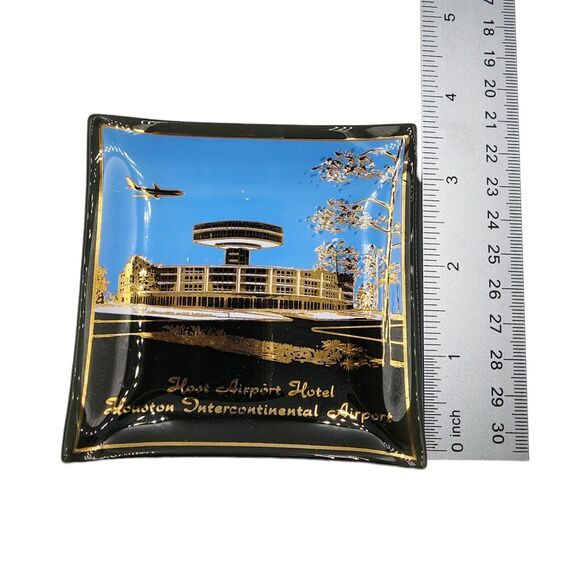 Vintage Houston Intercontinental Airport Host Hotel Glass Ashtray MCM - Picture 4 of 6